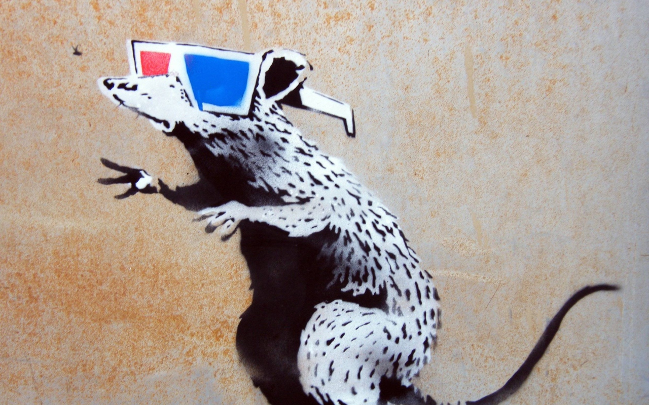 Граффити, крыса в очках, художник Бэнкси