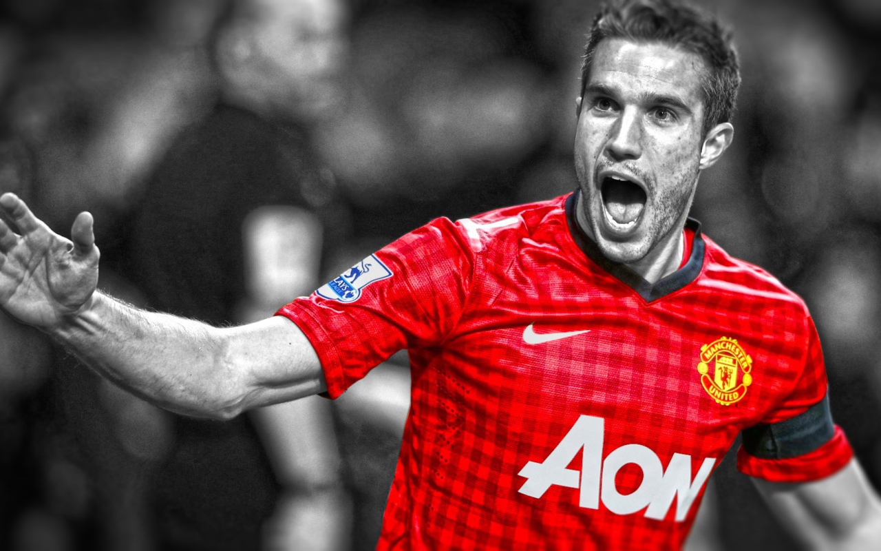 Нападавший Манчестер Юнайтед Робин ван Перси торжествует победу