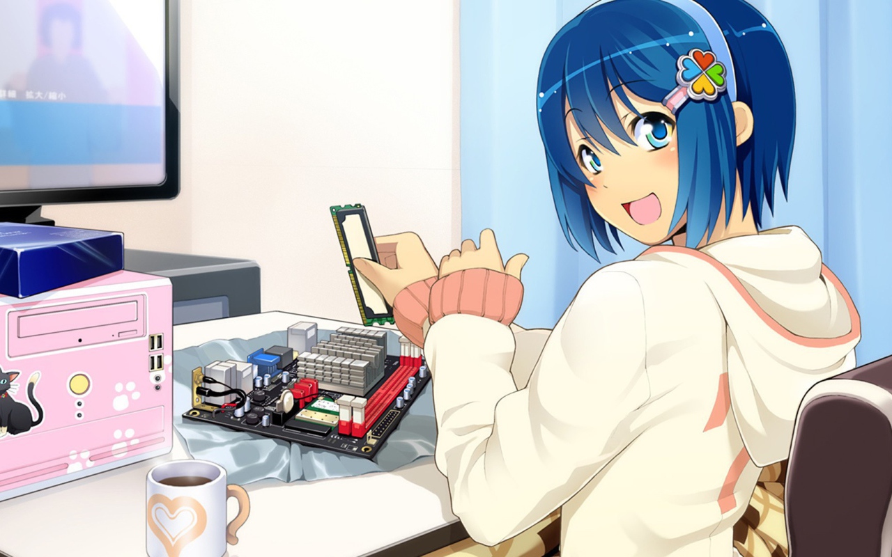 Девочка собирает компьютер