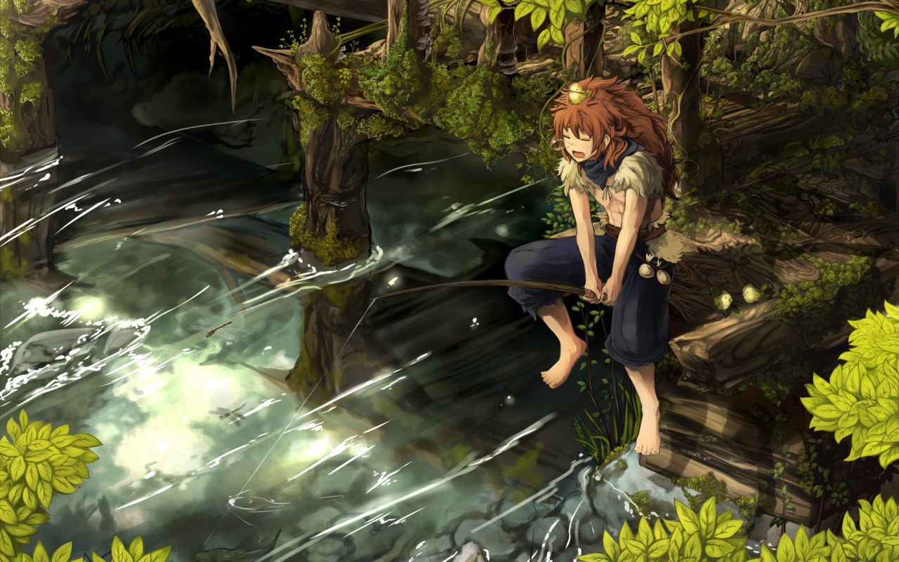 Мальчик рыбачит