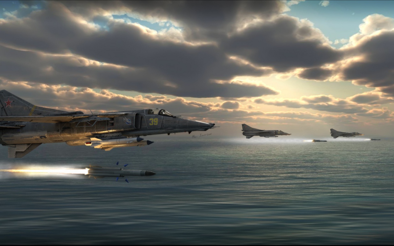 Выстрел истребителя над морем