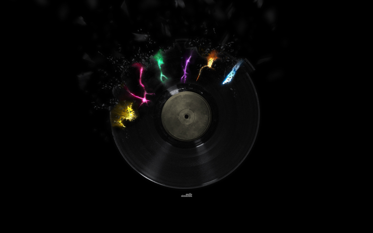 Черные обои с виниловым диском