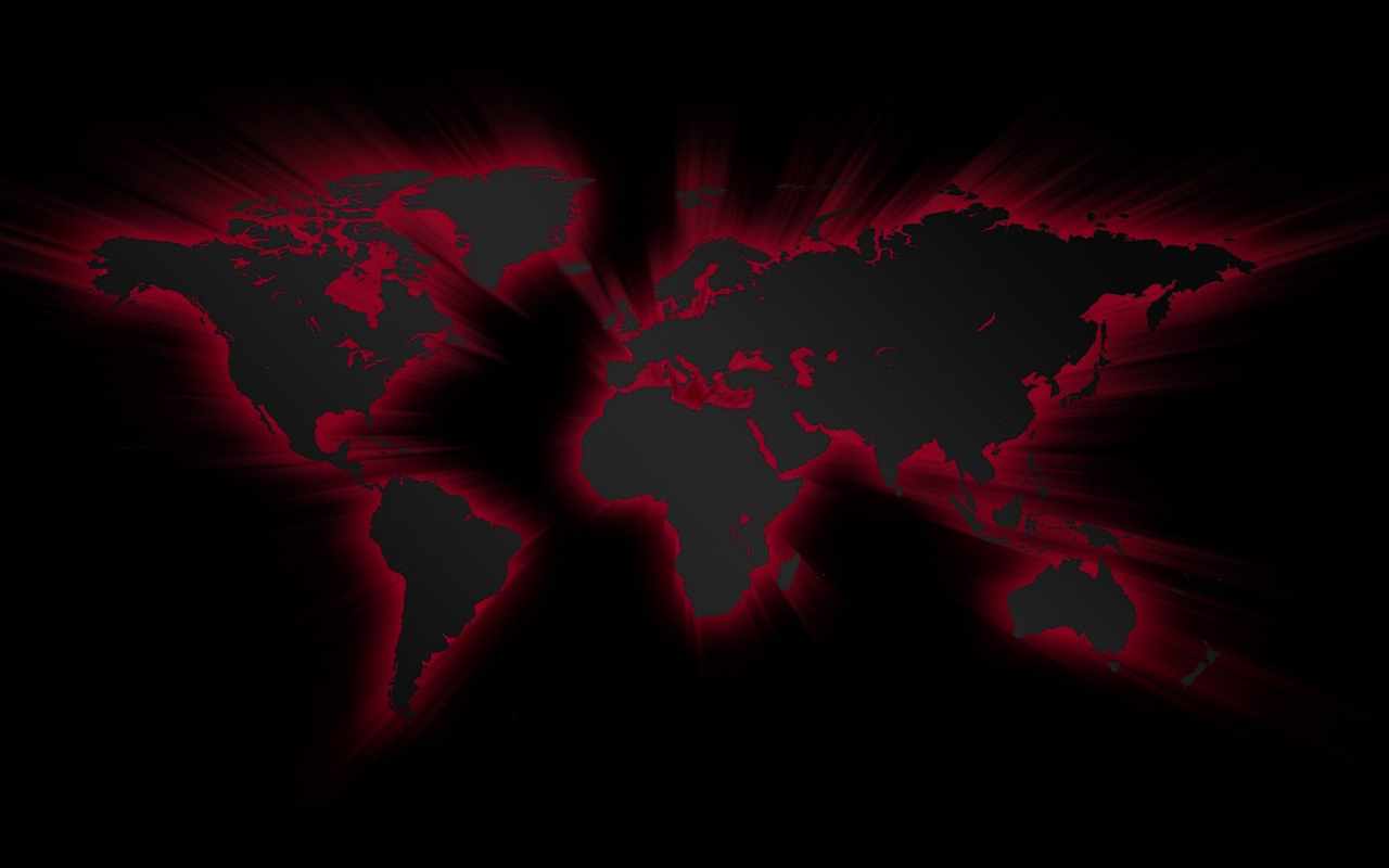 Огненная карта мира на черных обоях