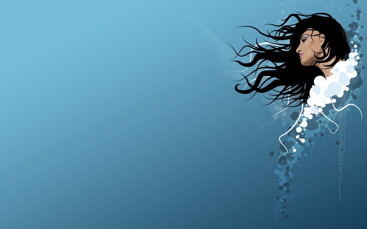 Голова девушки на синем фоне