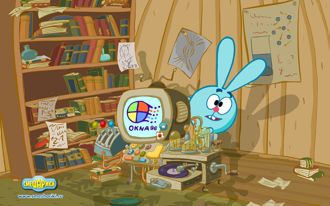 Крош с компьютером в мультфильме Смешарики