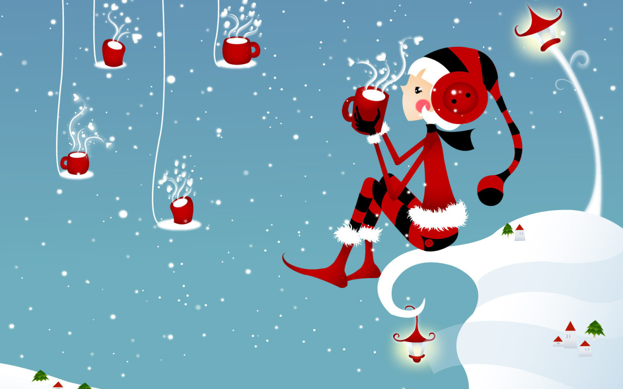 Девочка с чашкой чая на Рождество