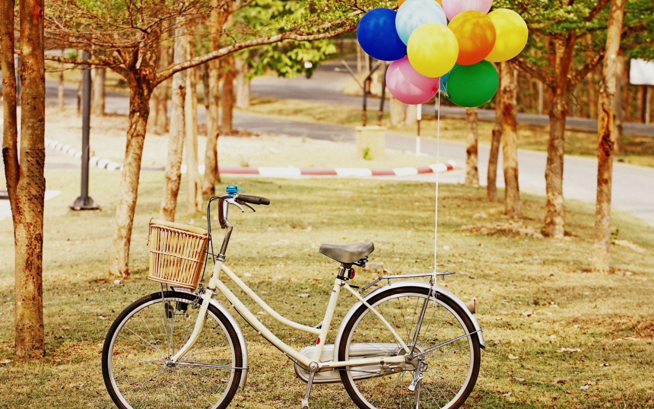 Bелосипед с корзиной и шарами