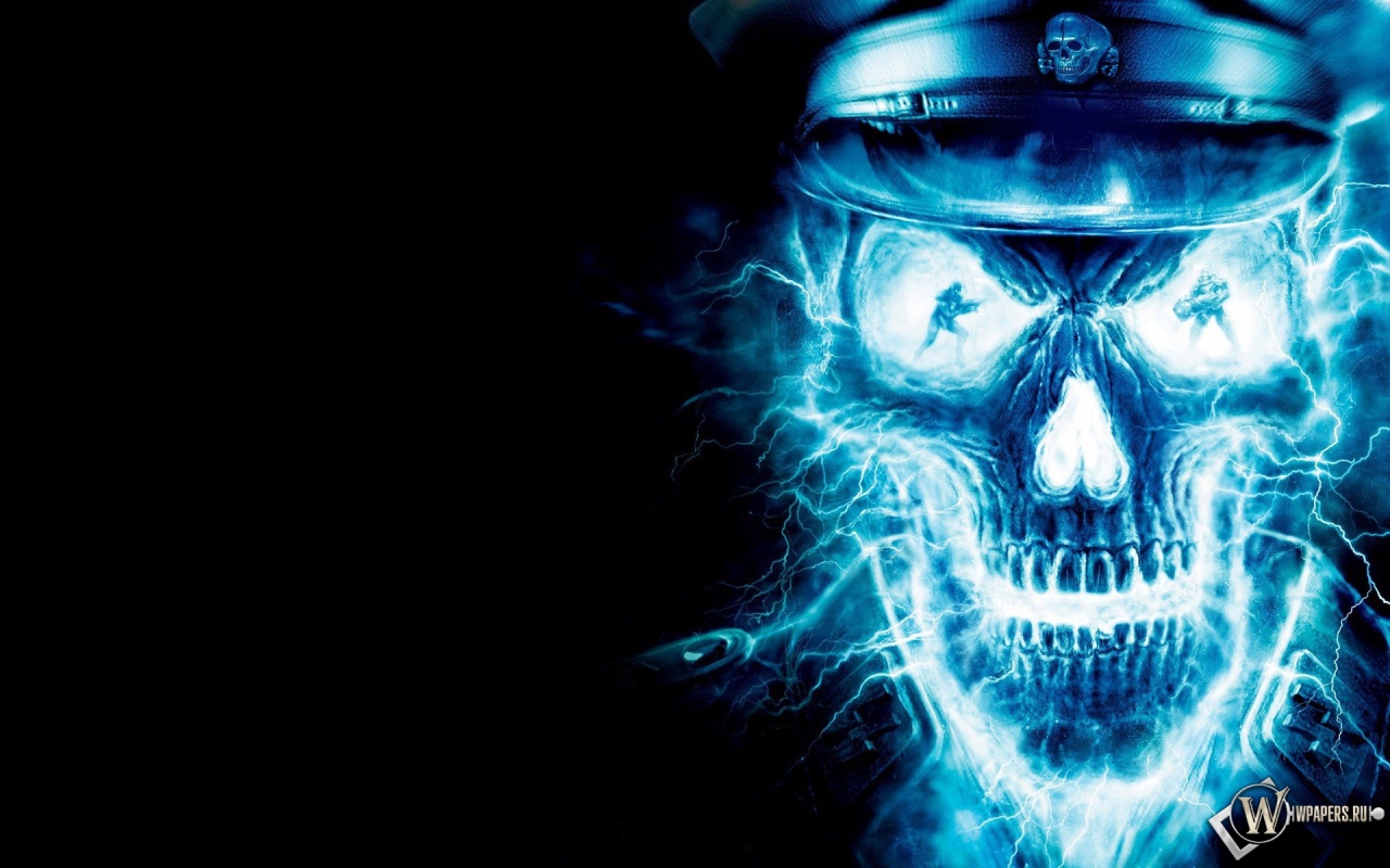 Неоновый череп в фуражке