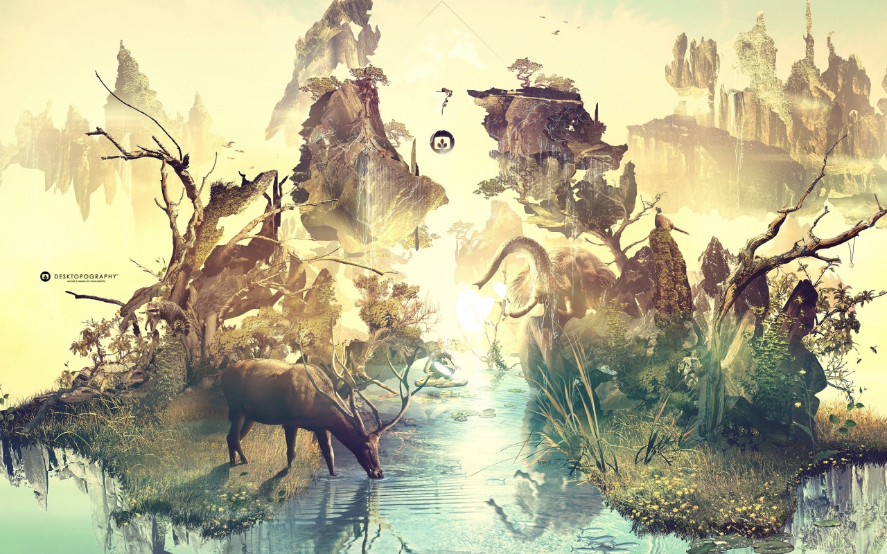 Олень на водопое