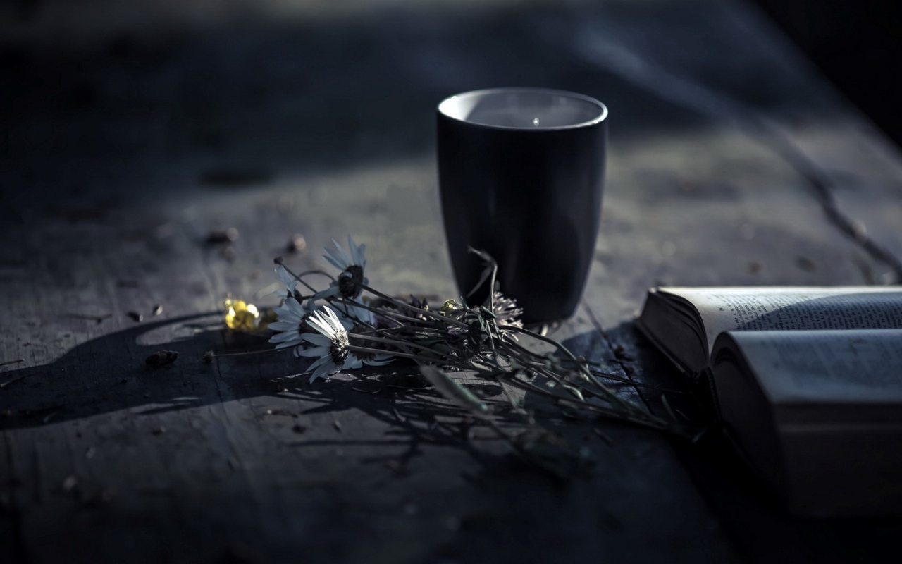 Чашка книга и цветы