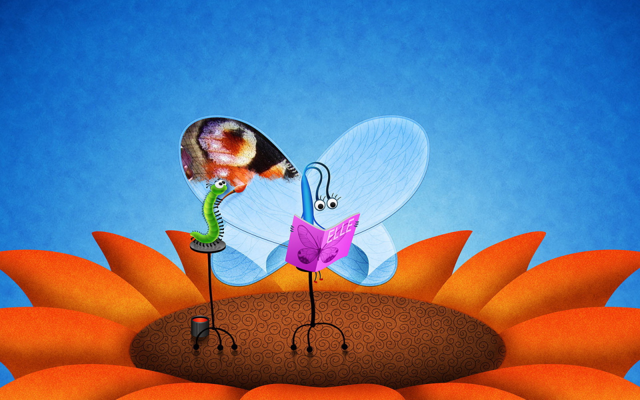 Гусеница раскрашивает бабочку