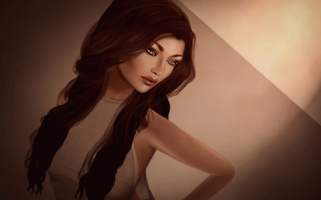 Темные волосы у девушки