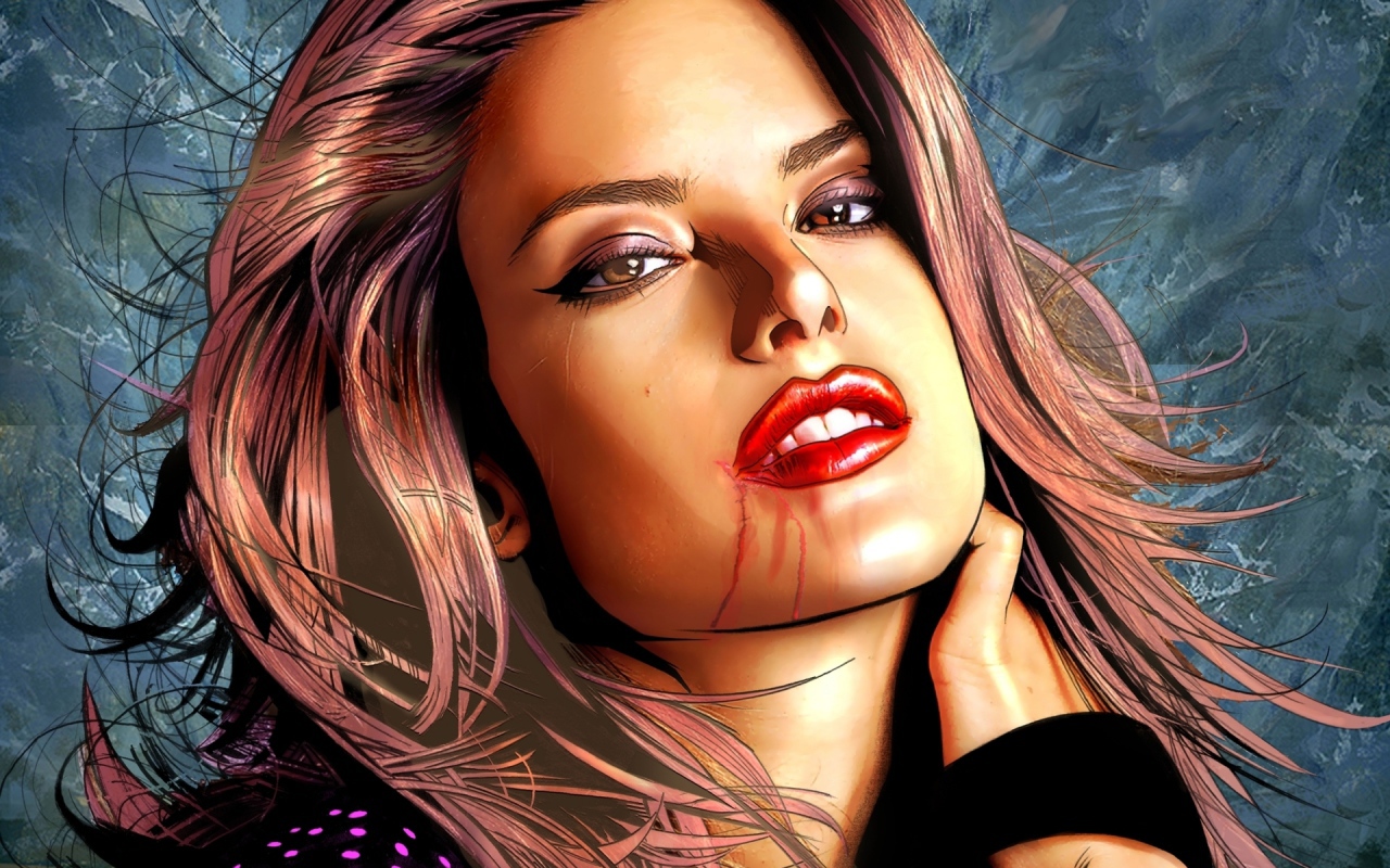 Яркие губы у девушки вампира