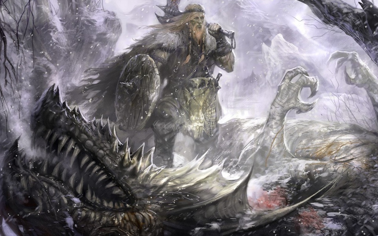 Викинг на поверженном драконе