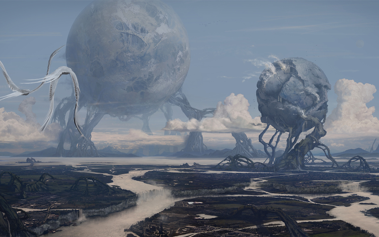 Фантастический пейзаж с шарами