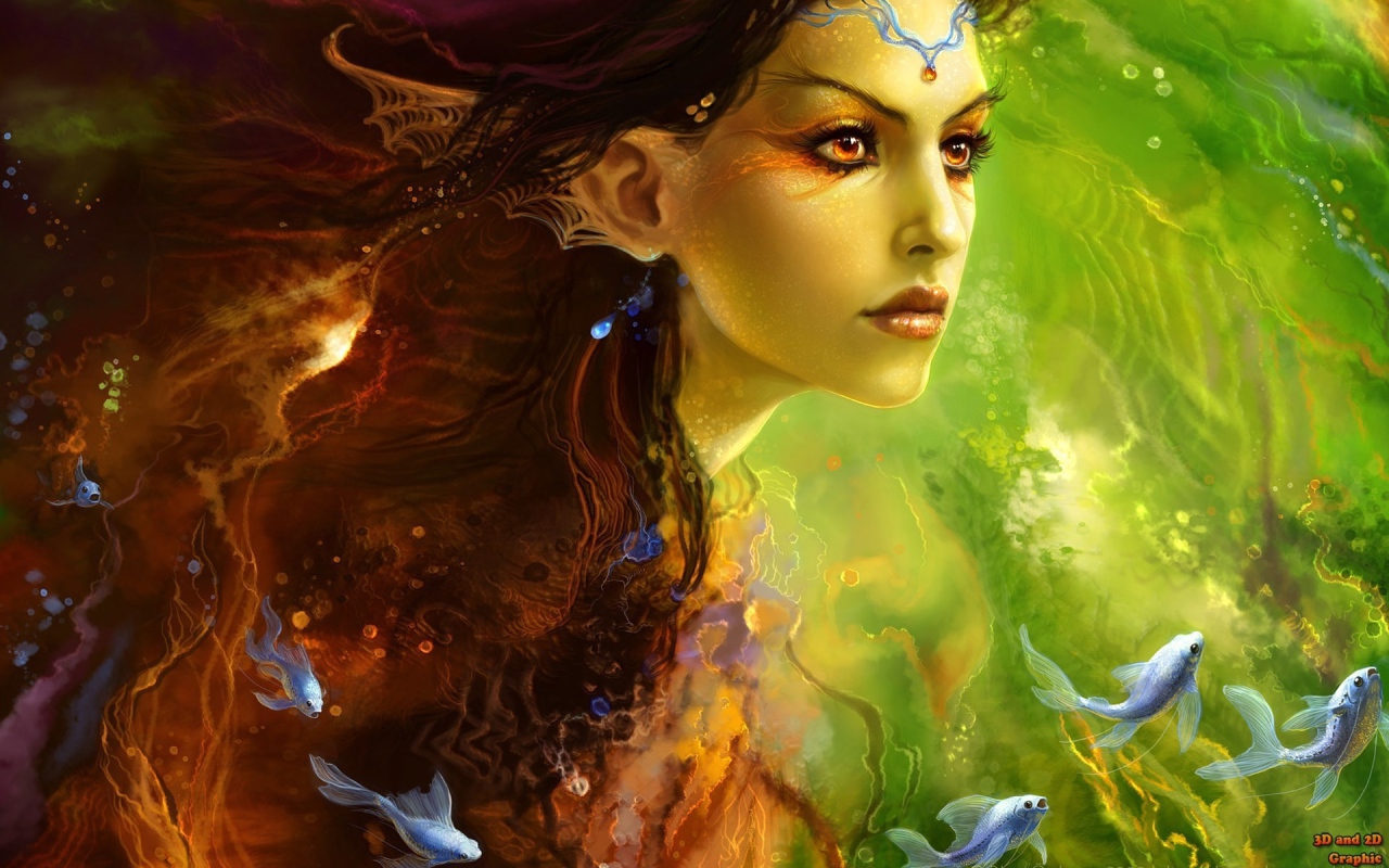 Русалка с рыбами