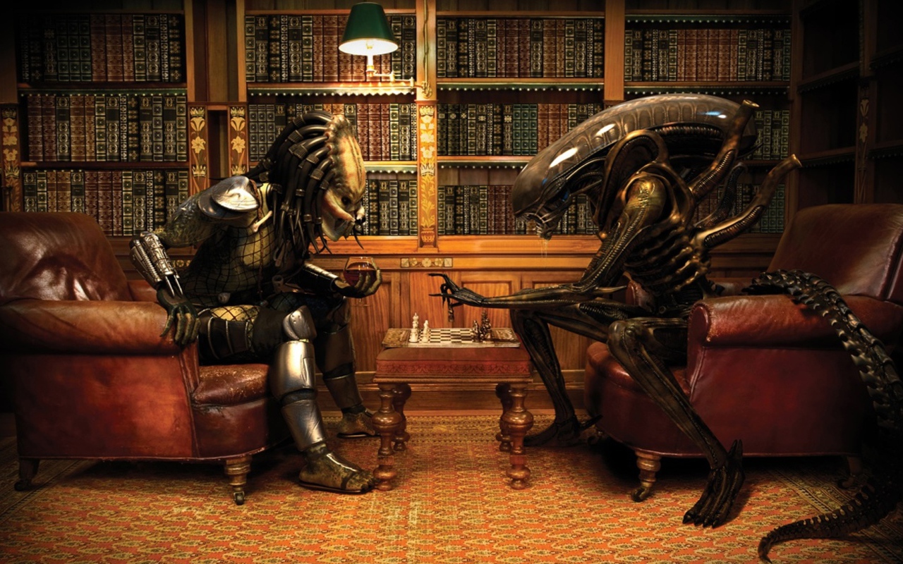 	  The aliens play chess