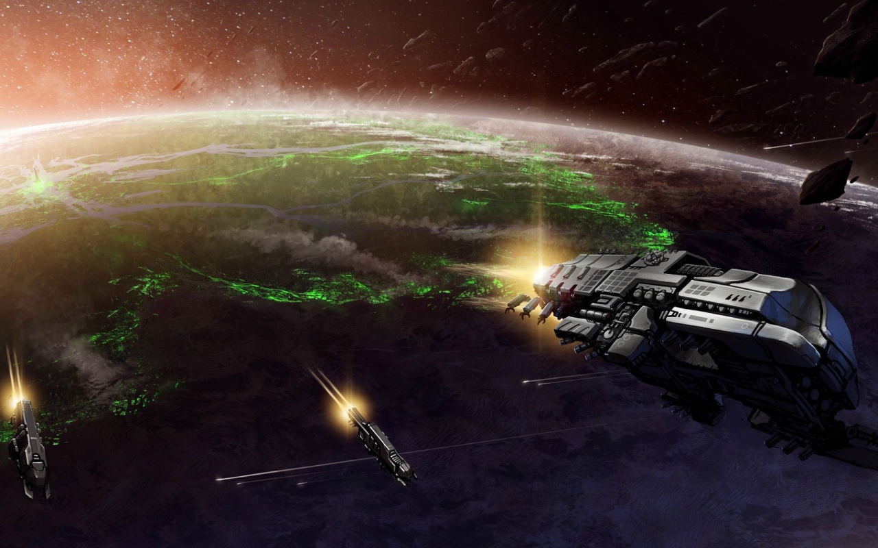 Космические корабли взлетают с планеты