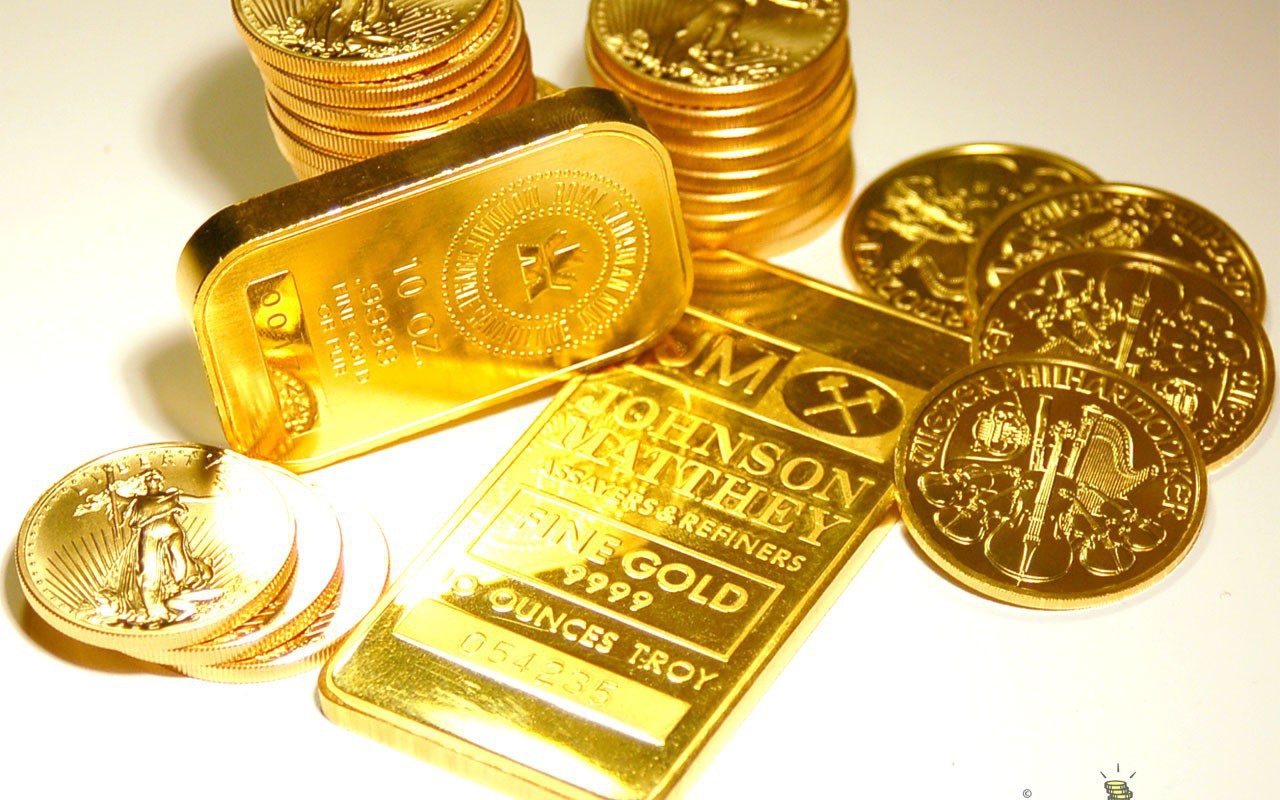 Gold bars and coins