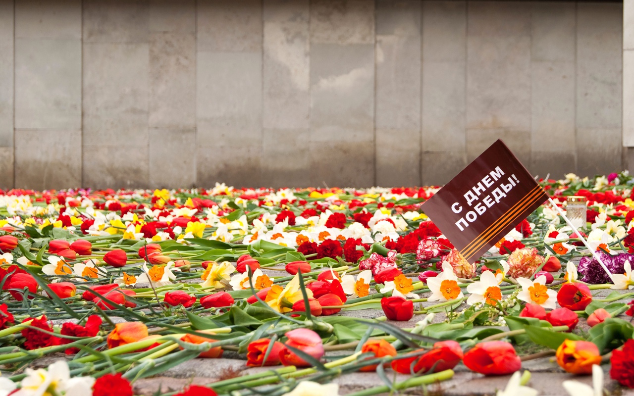 Flowers at the monument to the Victory Day May 9