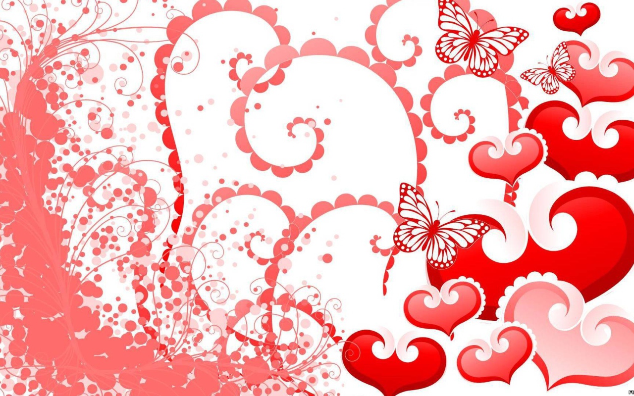 Бабочки и сердца на День Святого Валентина 14 февраля