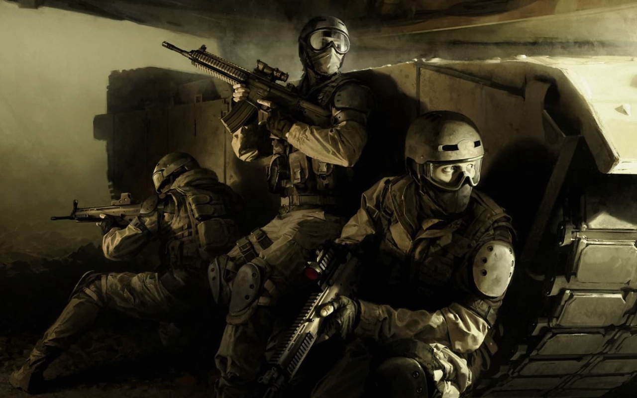 Бойцы спецназа за танком