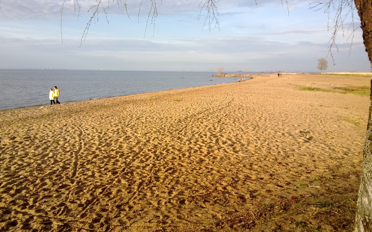 Красивый вид на золотой пляж