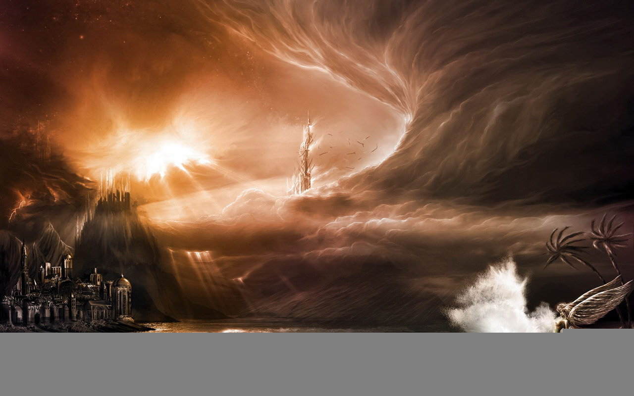 Лучи солнца через грозовые тучи