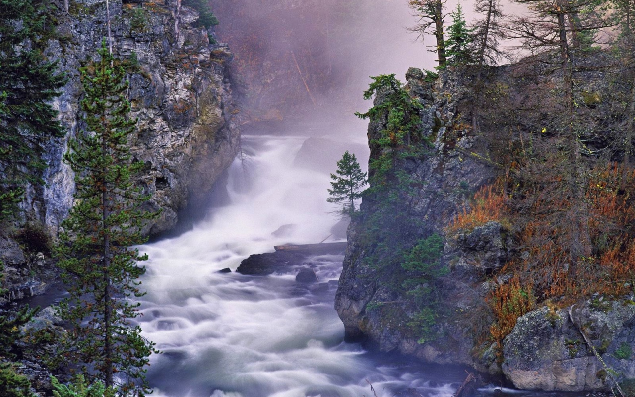 Бурная река в ущелье гор