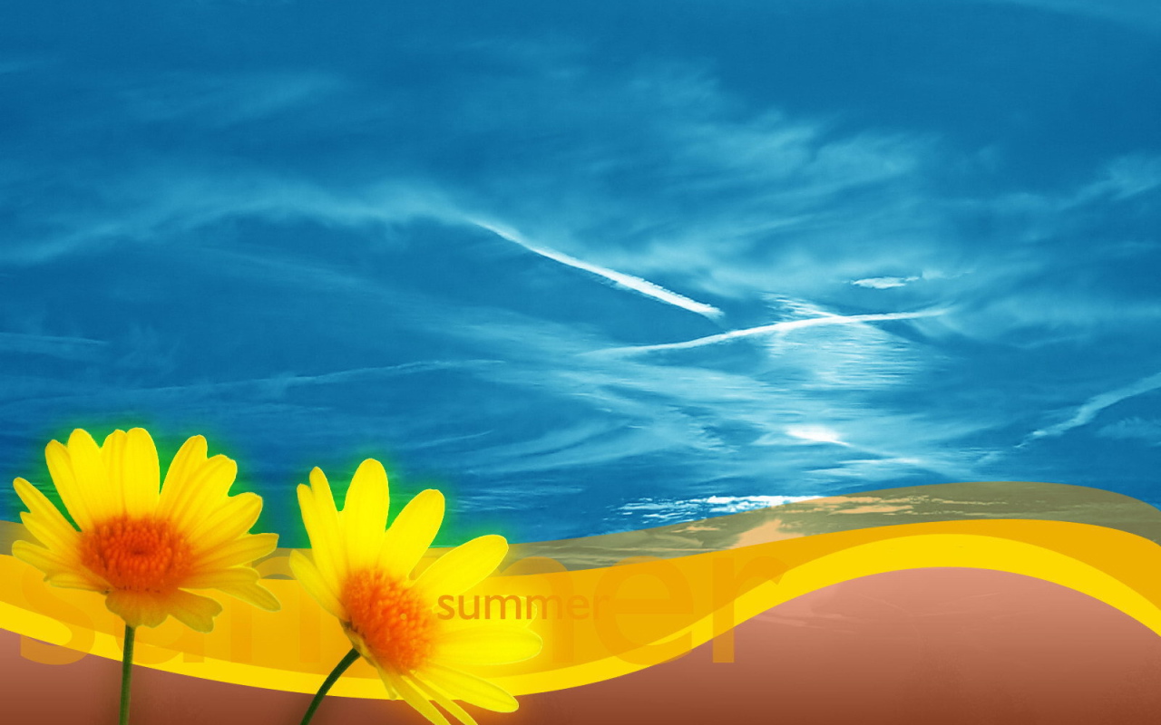 Желтые цветы и синее небо