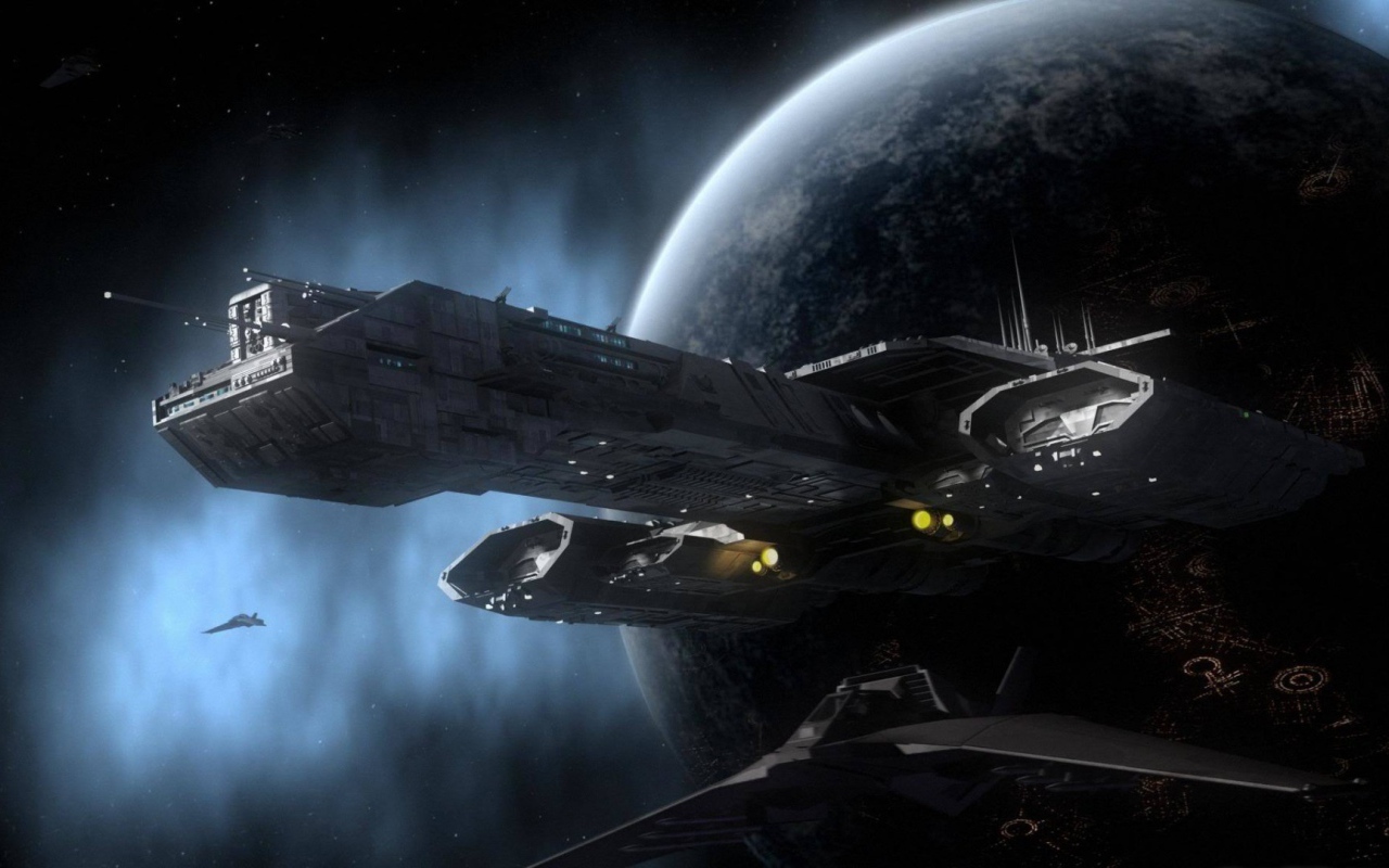 Корабль на фоне планеты