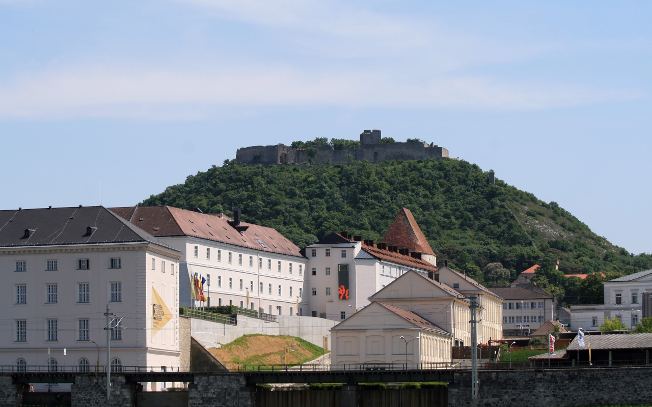 Дома на фоне холма в городе Гайнберг, Австрия