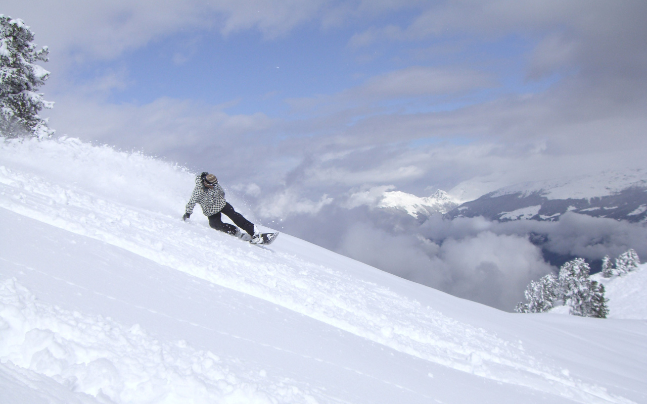 Snowboarder on ski resort Serfaus, Austria