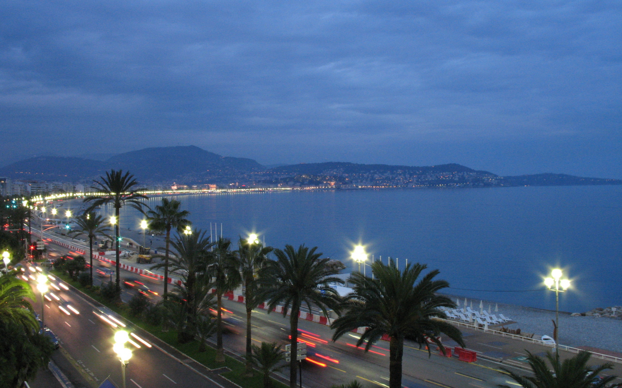 Night lights in Nice, France Desktop wallpapers 1280x800