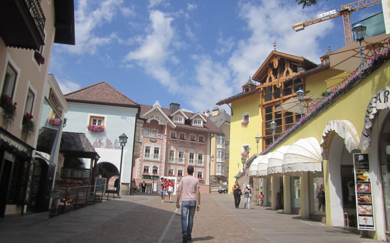Walking down the street in Ortisei, Italy