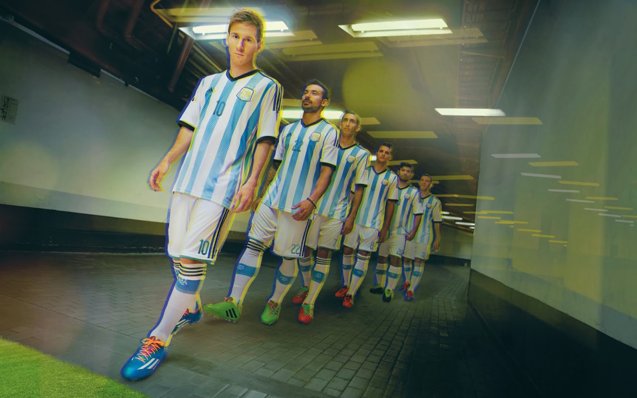 Аргентинцы выходят на поле на Чемпионате мира по футболу в Бразилии 2014