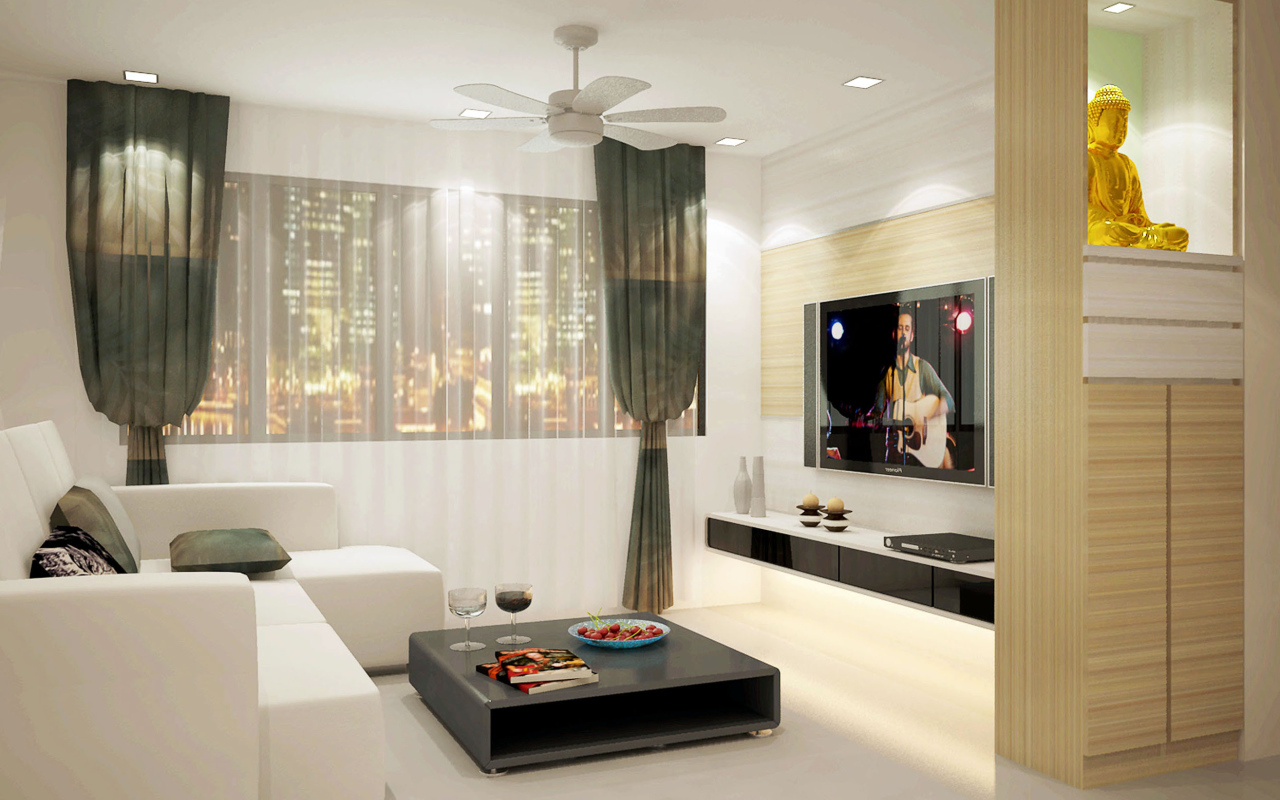 Большой город за окном гостиной