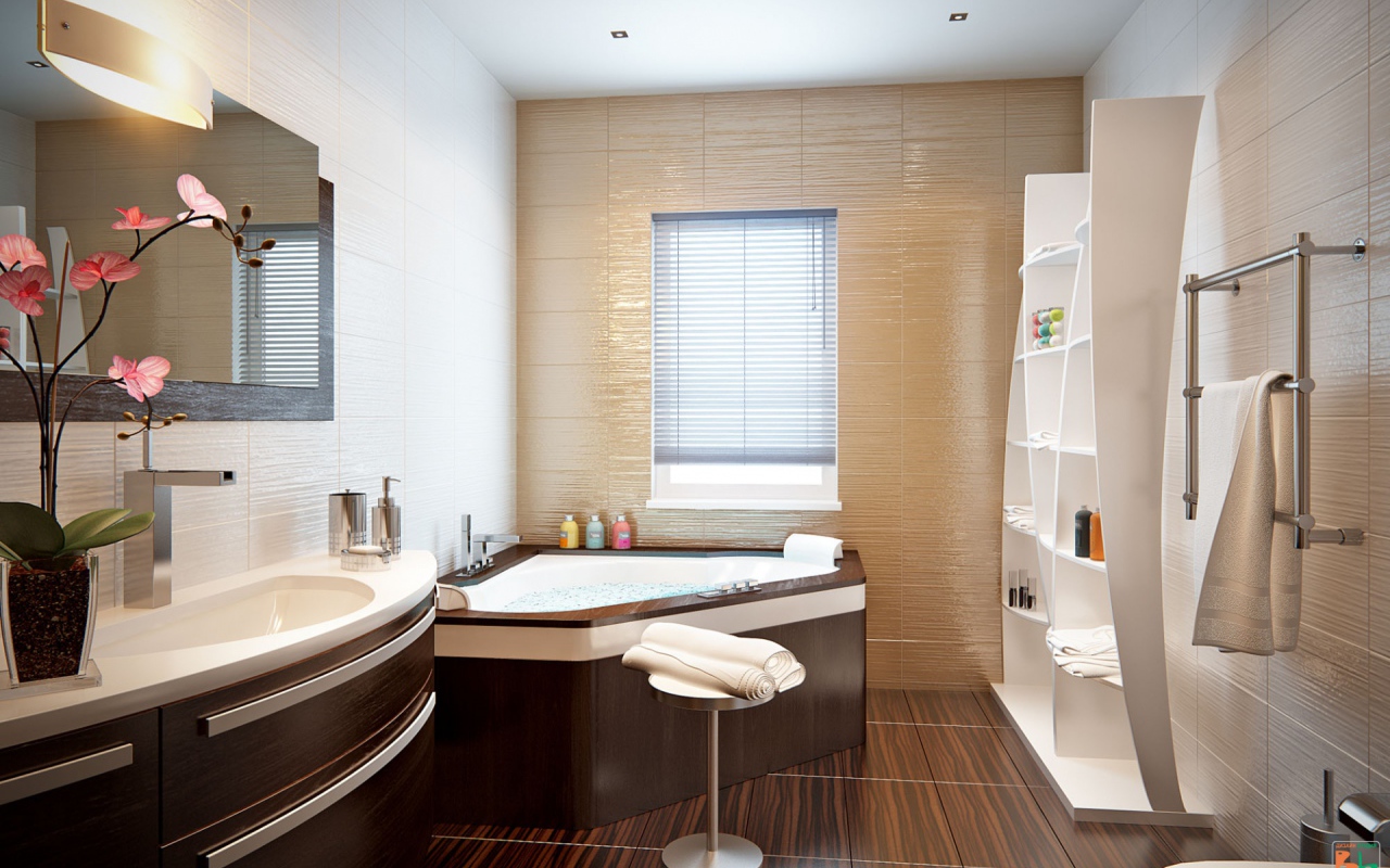 Коричневое джакузи в ванной