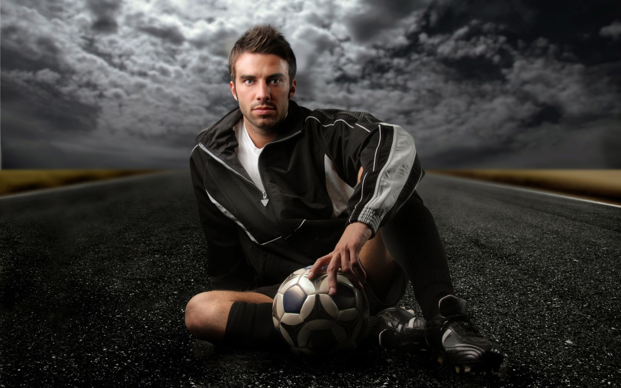 Footballer on the road