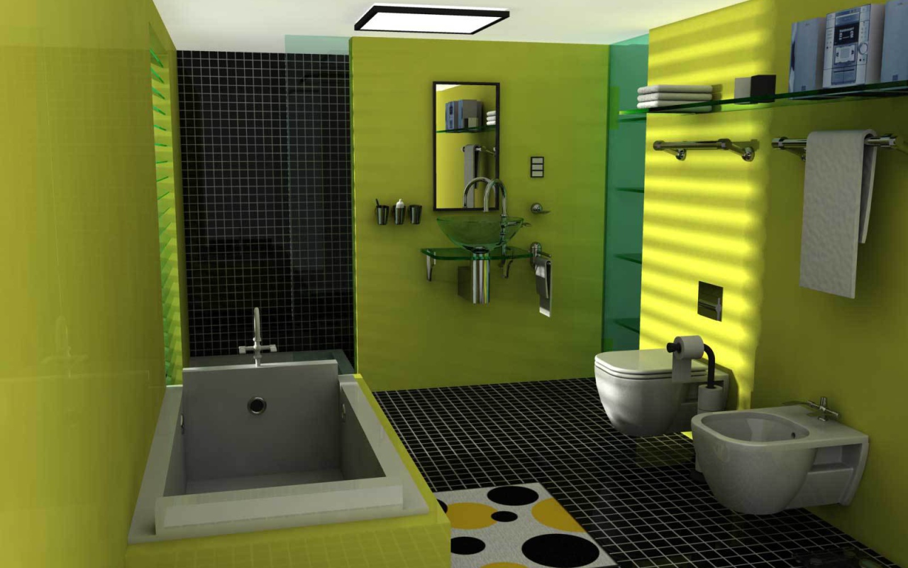 Зеленые панели в ванной