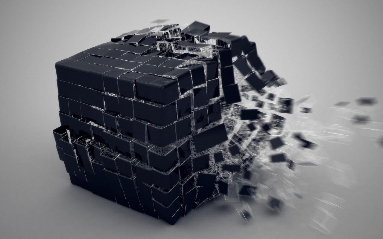 Черный куб распадается на части
