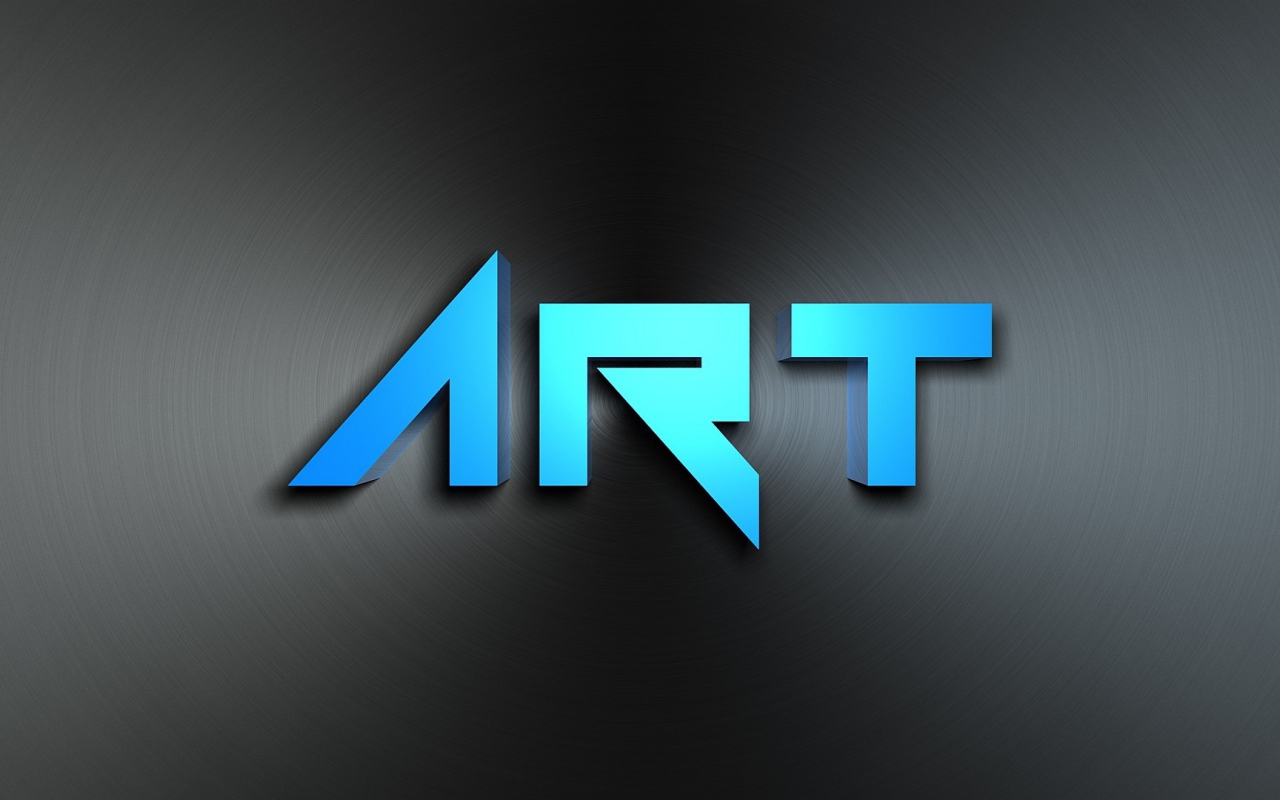 Голубая надпись Арт на металле, 3Д графика