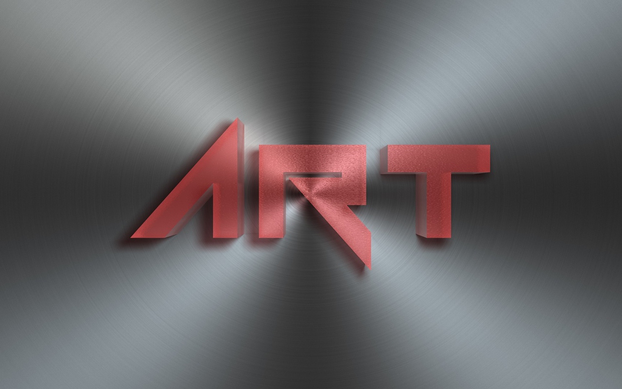 Красная надпись Арт на металле, 3д графика