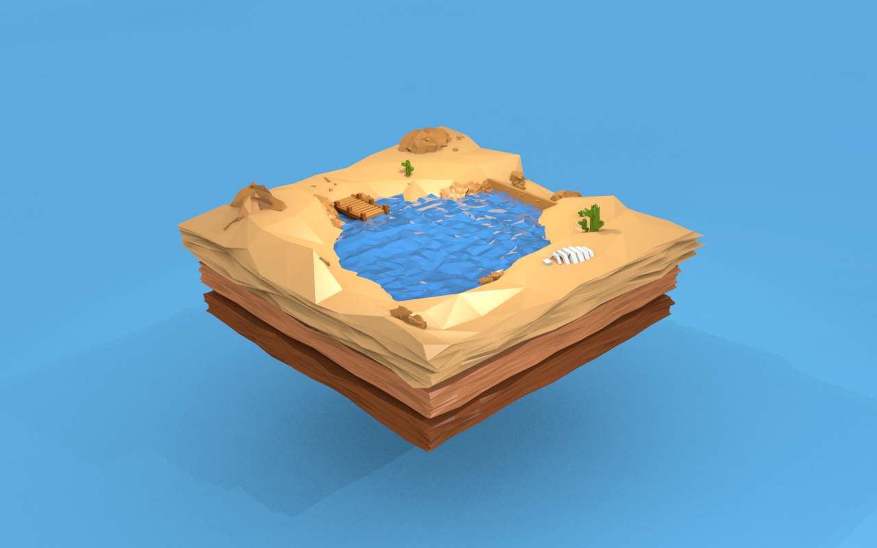 Озеро среди песка, 3Д модель