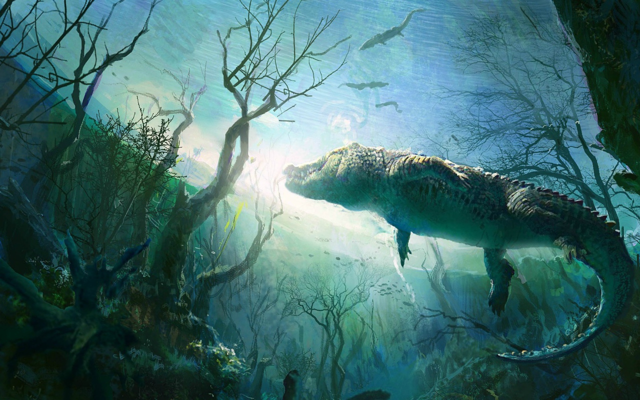 Крокодил в воде реки