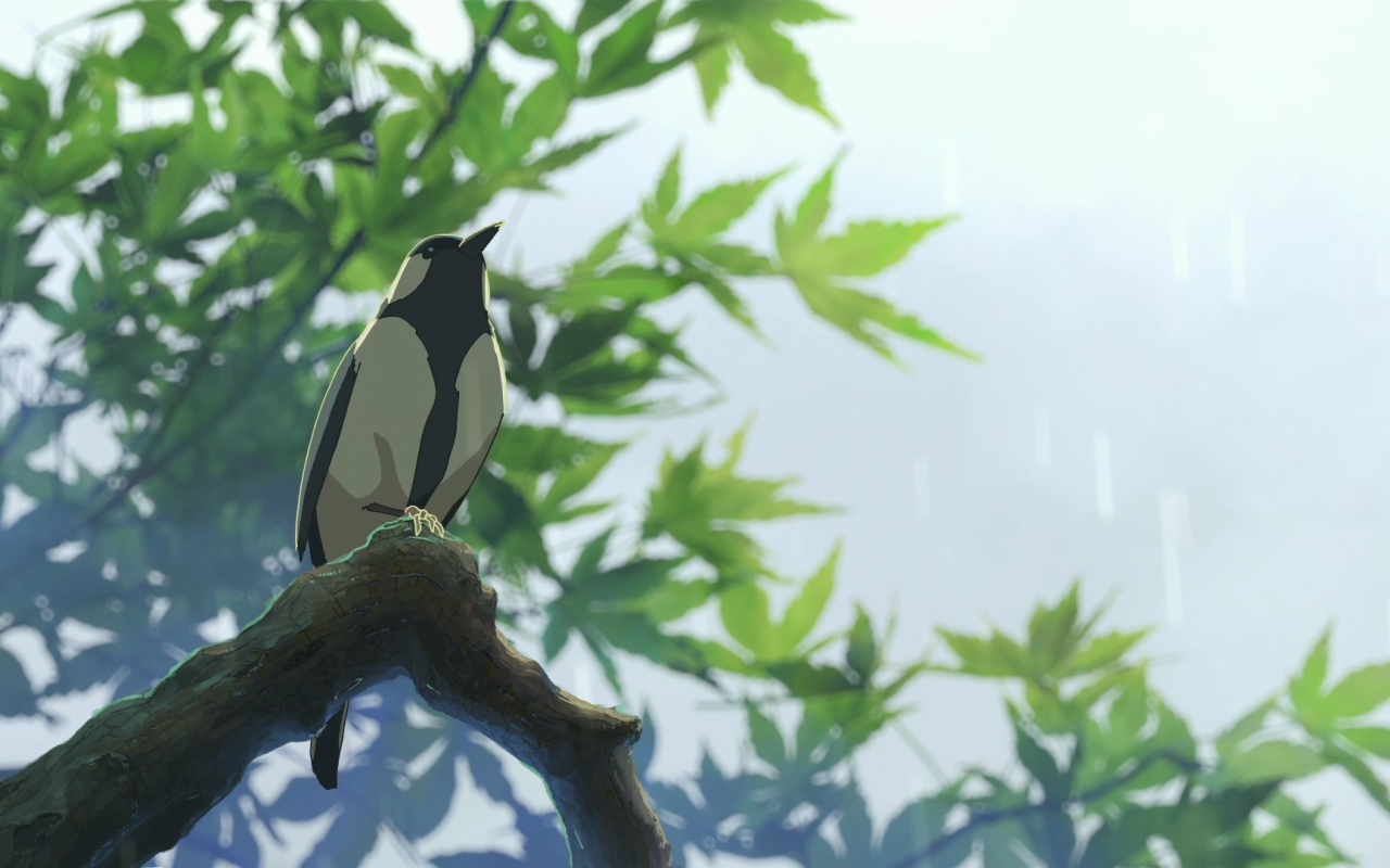 Птица в аниме Сад изящных слов