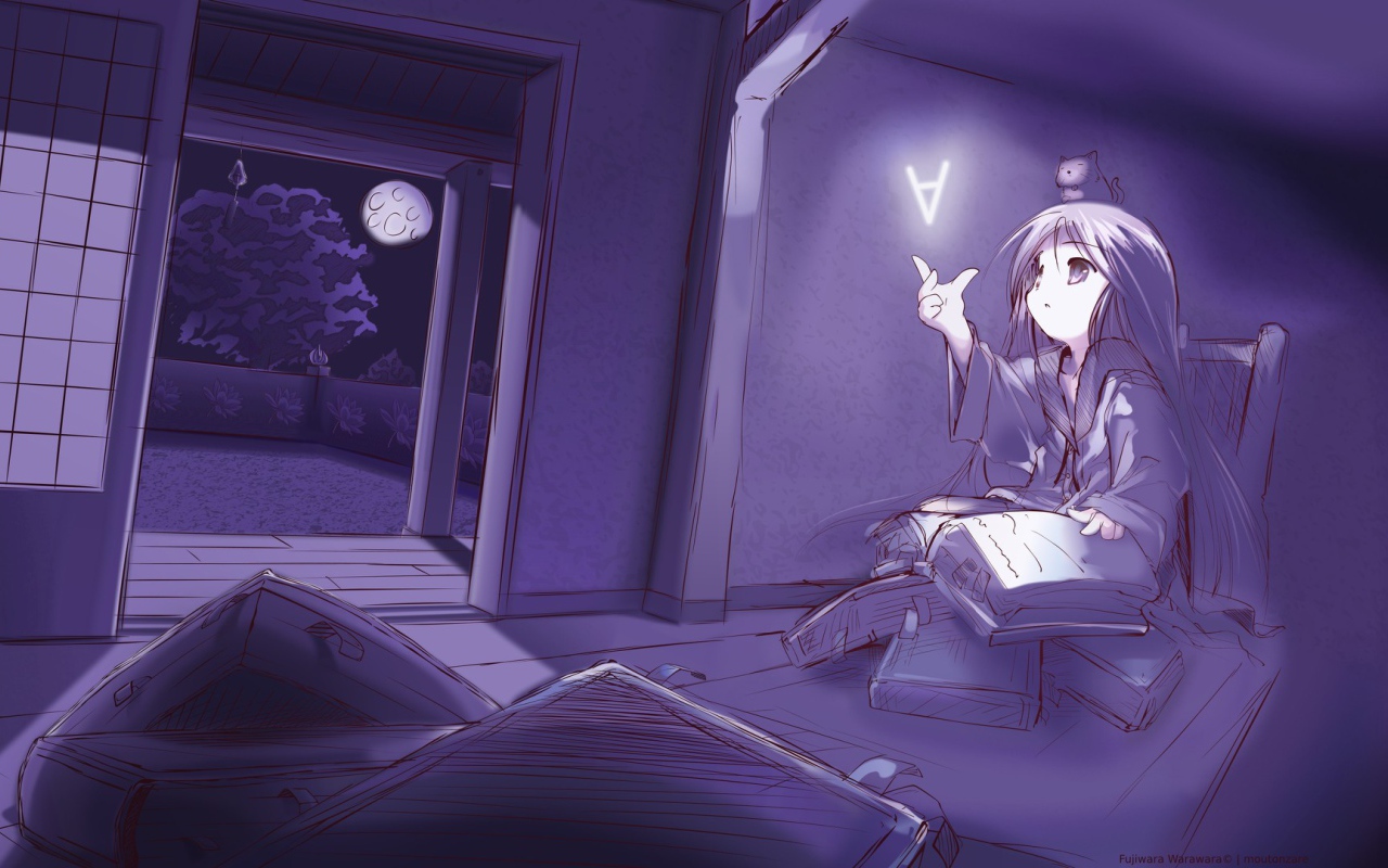 Девочка аниме ловит букву из книги