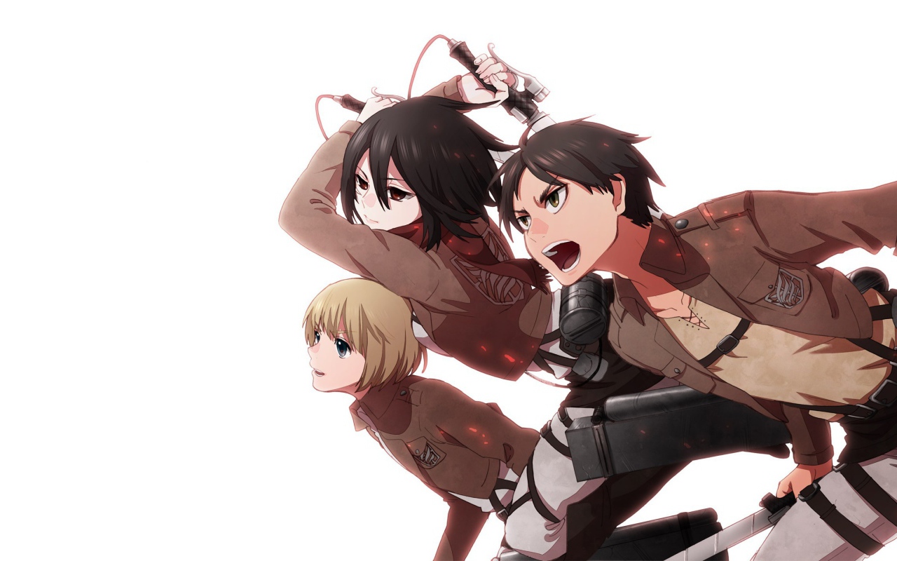 Герои аниме Атака Титанов идут в атаку