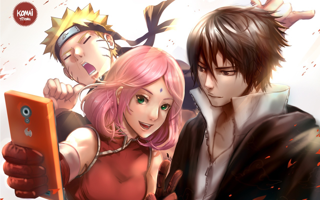 Девушка аниме Сакура Харуно  с персонажами Наруто