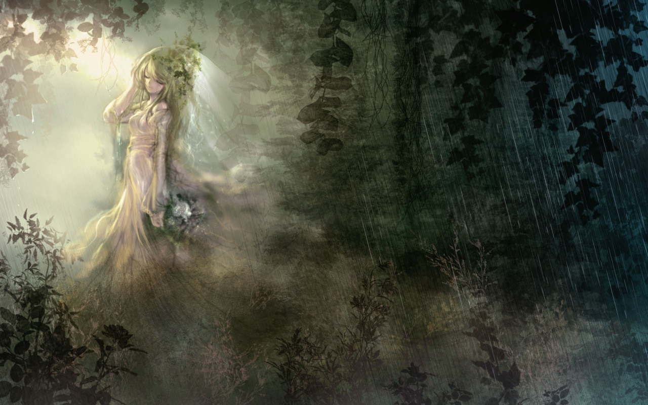 Аниме девушка под дождем